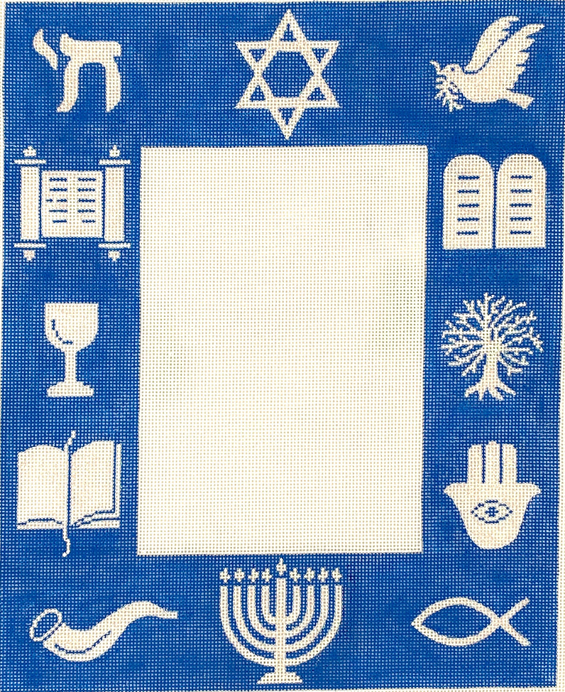 FR-75 - Judaic Symbols - Sparkly White on Bright Blue