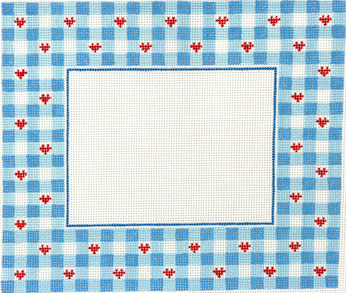 FR-89 - Blue Gingham with Raspberry Hearts - Rectangle