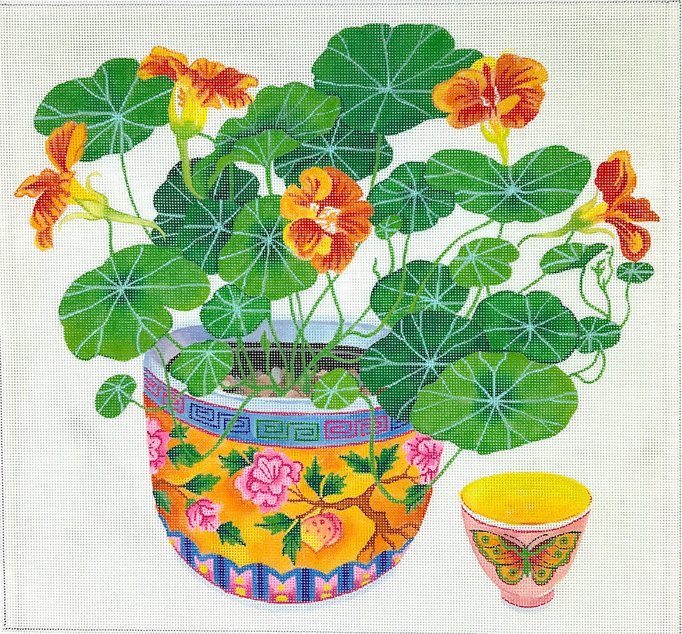 GM-PL-09 - Nasturtiums in a Peranakan Bowl with Teacup