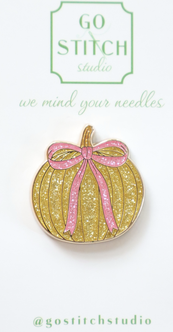Gold Glitter Pumpkin Bow Needle Minder
