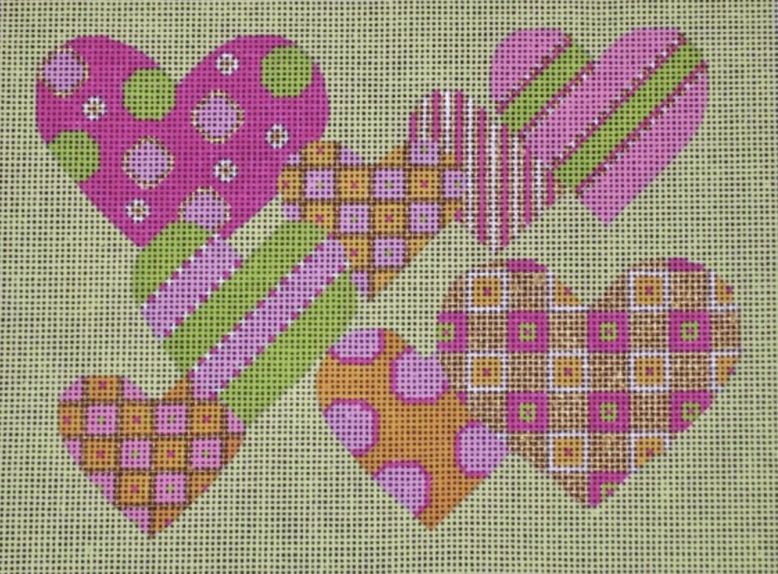 H113A - Pattern Hearts - Pink and Green
