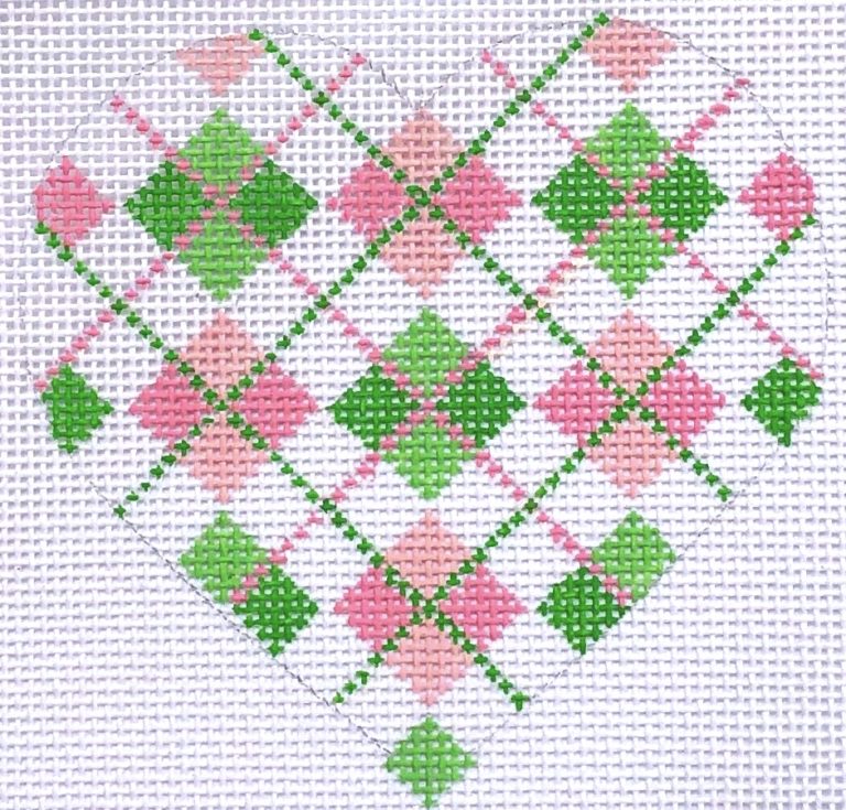 HB-154 - Heart - Pink and Green Argyle