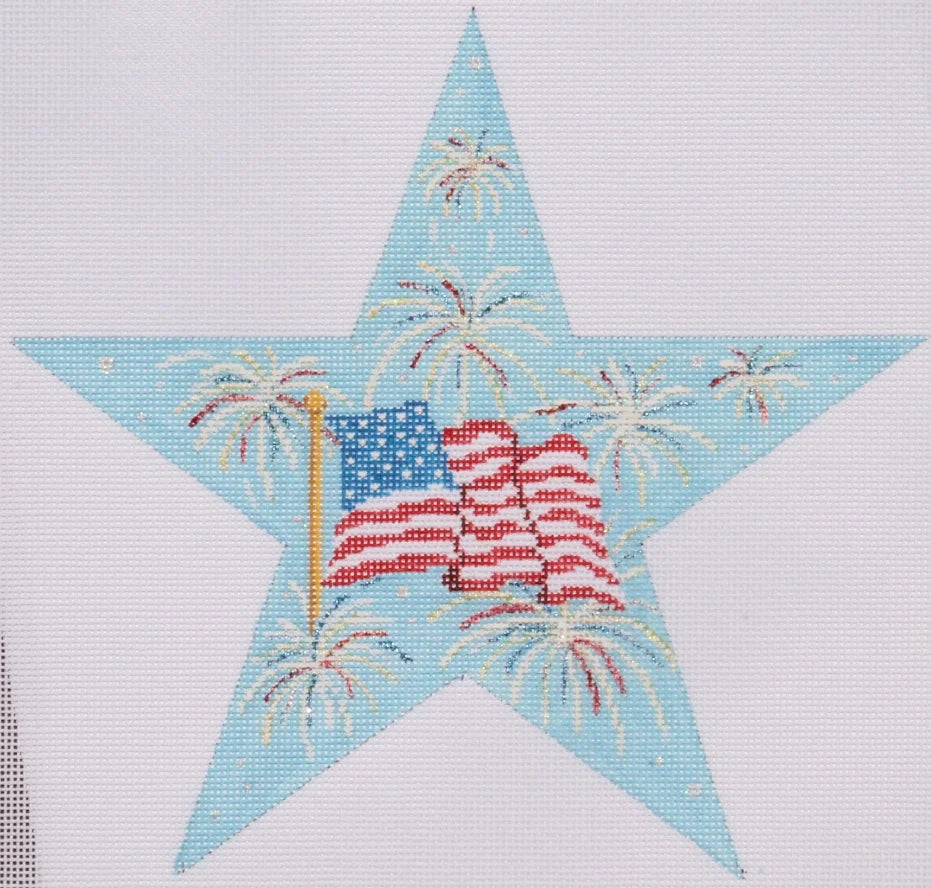 HM-24- "Happy 4th of July" Star with Flag and Fireworks (July)