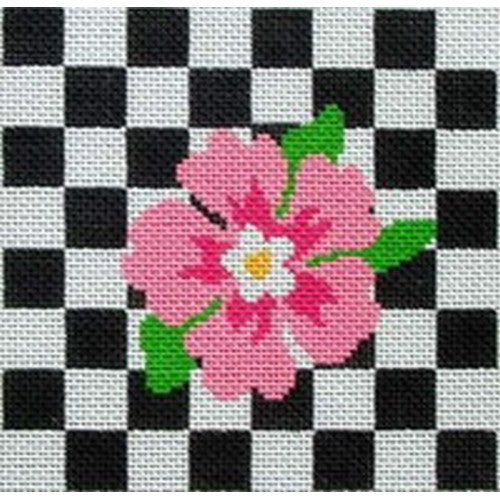 S132 - Black and White Checks and Pink Flower