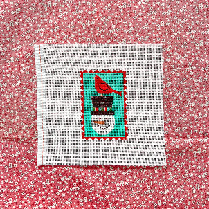 KICH52 - Snowman with Cardinal on Teal