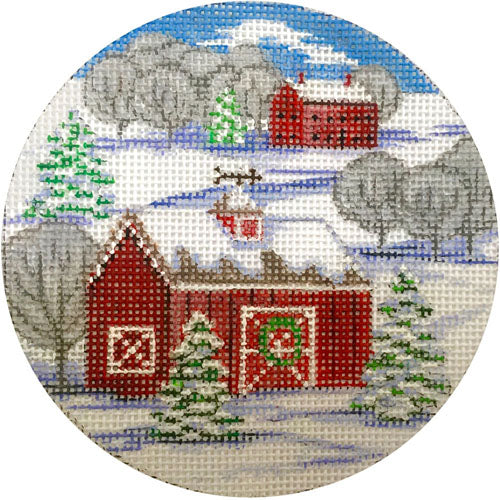 AP X308 - Red Barn Winter Scene Ornament