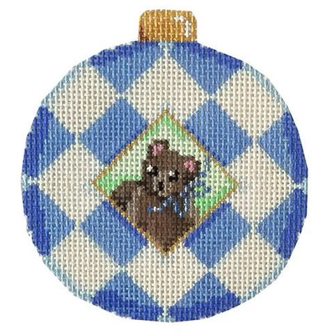 AT CT1832B - Blue Bear Harlequin Ball Ornament