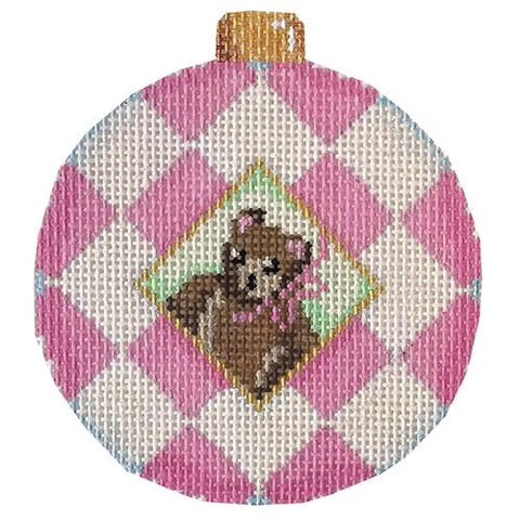 AT CT1832P - Pink Bear Harlequin Ball Ornament