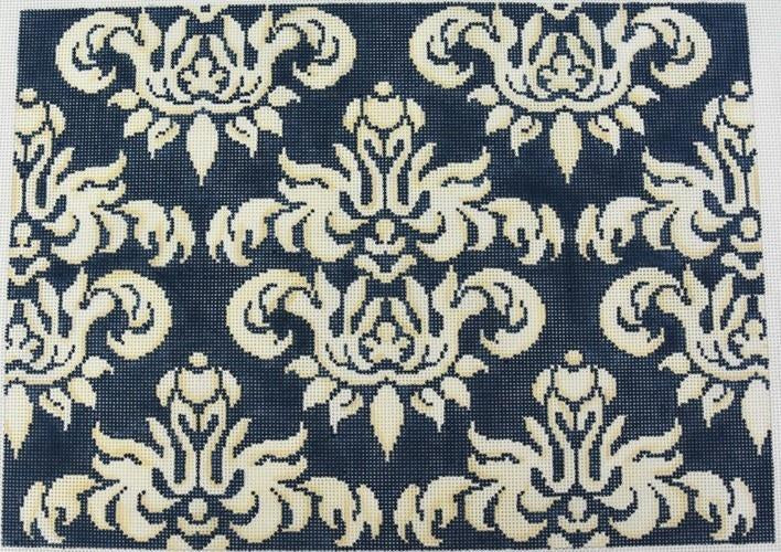 AT D1110 - Navy Cream Oblong Damask