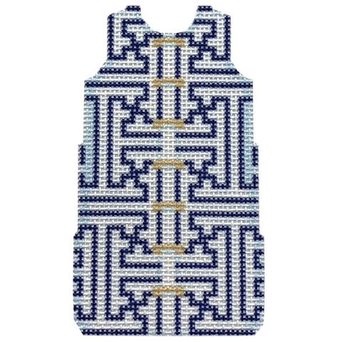 NTG TS038 - Blue and White Fretwork Mini Shift