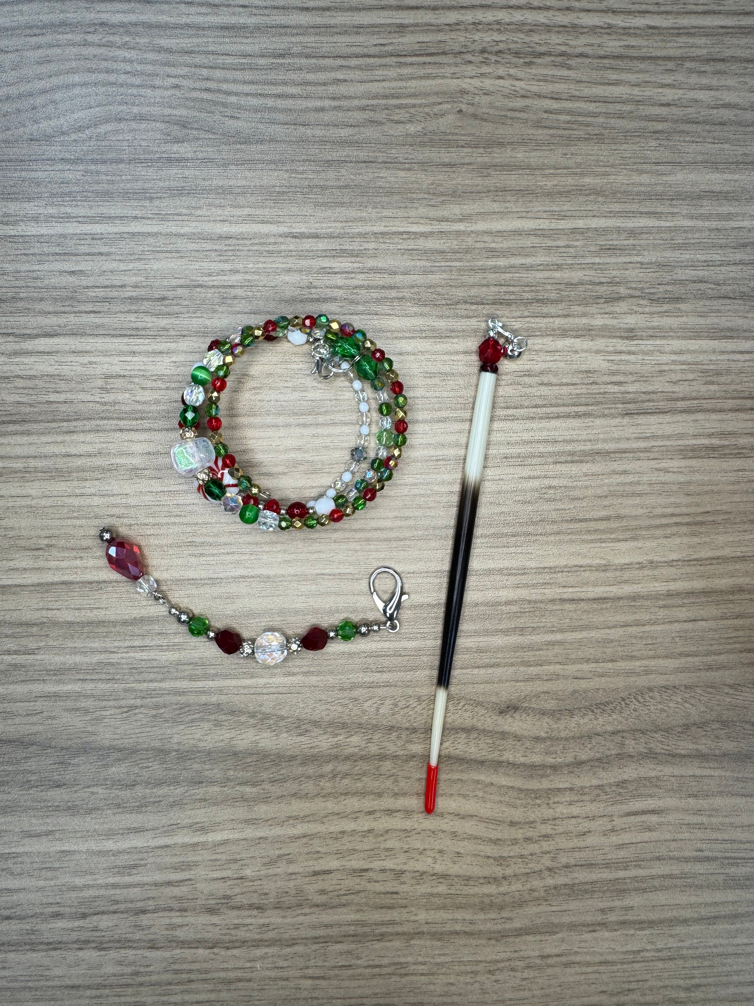 Laying Tool/Bracelet/Scissor Fob Set with Magnet - Red & Green