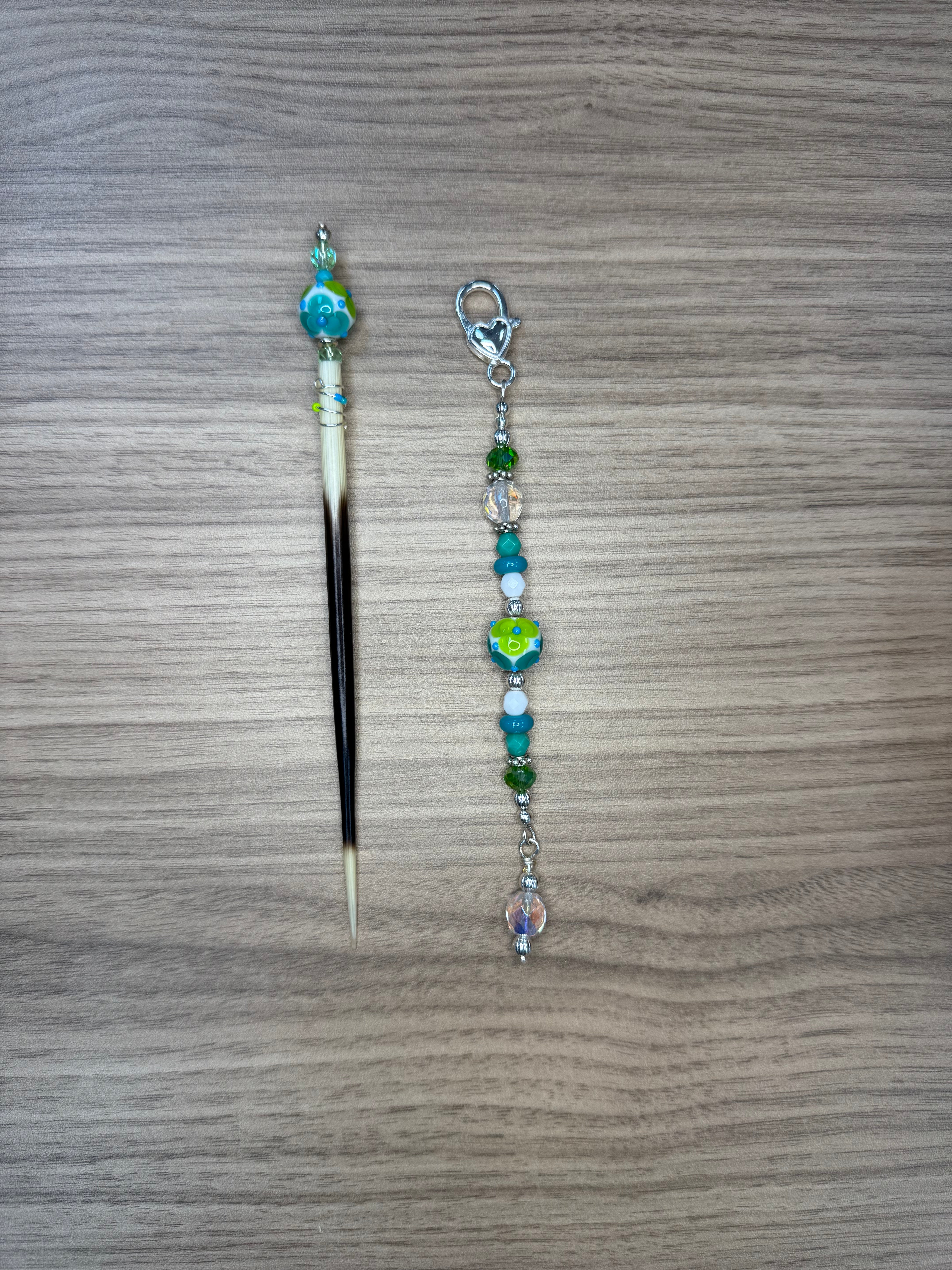 Laying Tool/Scissor Fob Set - Green & Blue Flowers