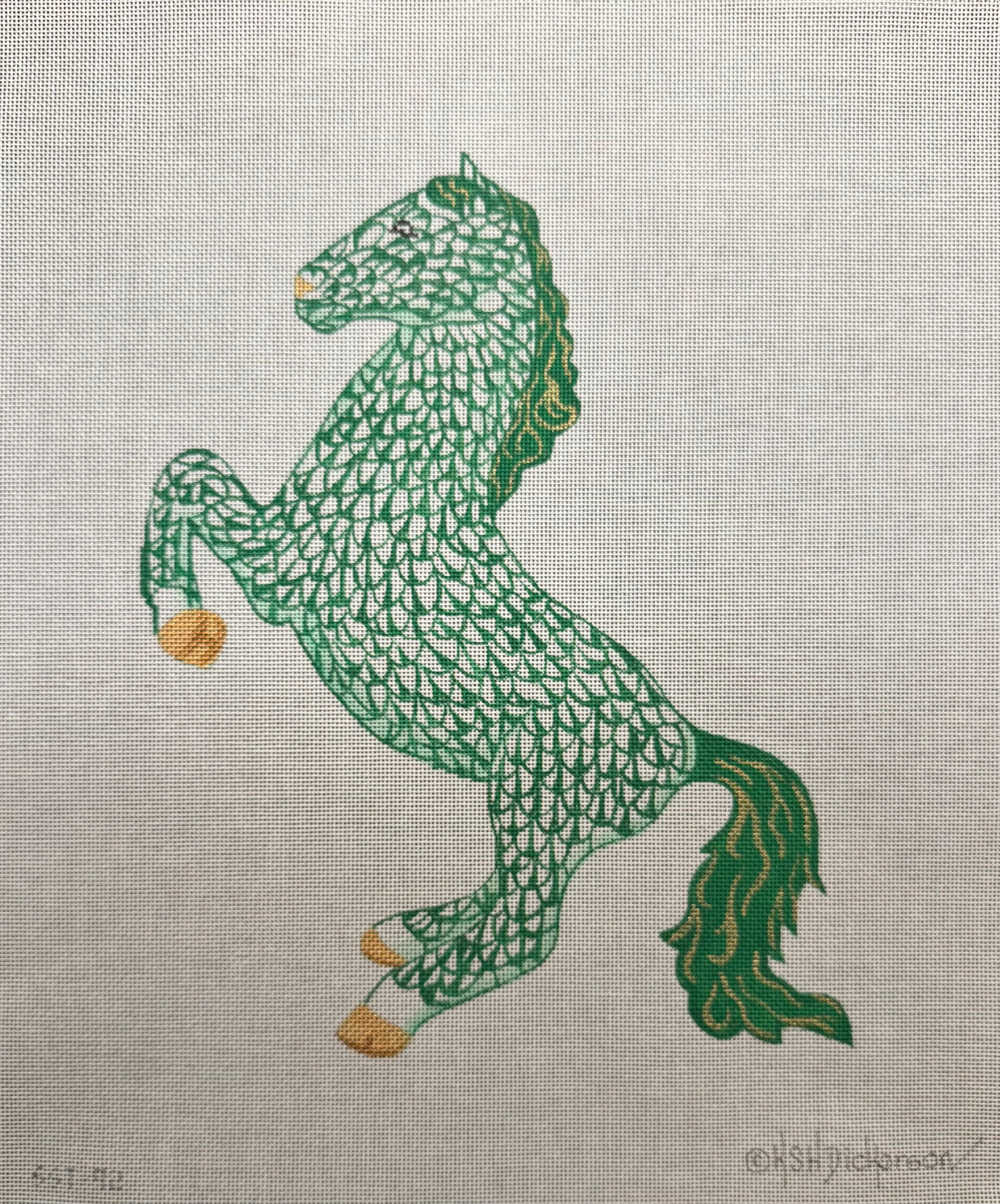 SST-92 - Fishnet Large - Leaping Horse - Greens and Golds