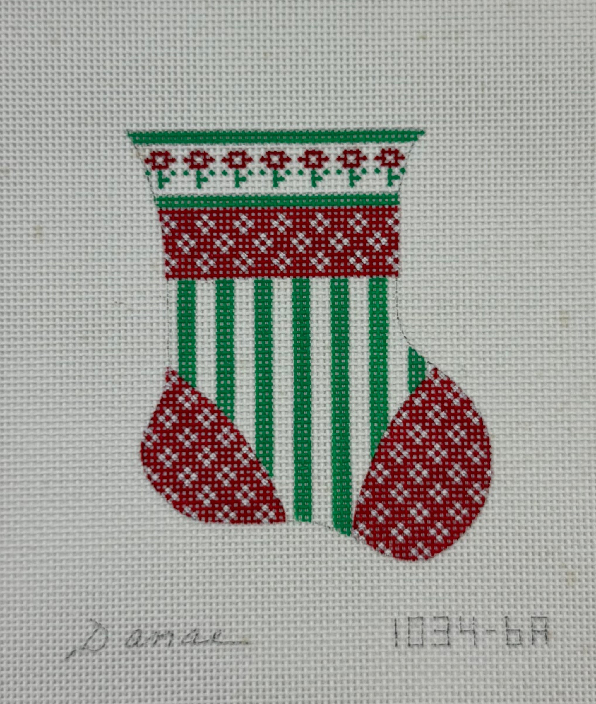 1034-6A - striped mini sock - green and red