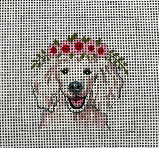 IN068 - White Poodle with Floral Crown Insert