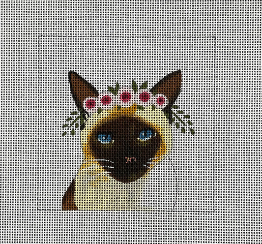 IN069 - Siamese Cat with Floral Crown Insert