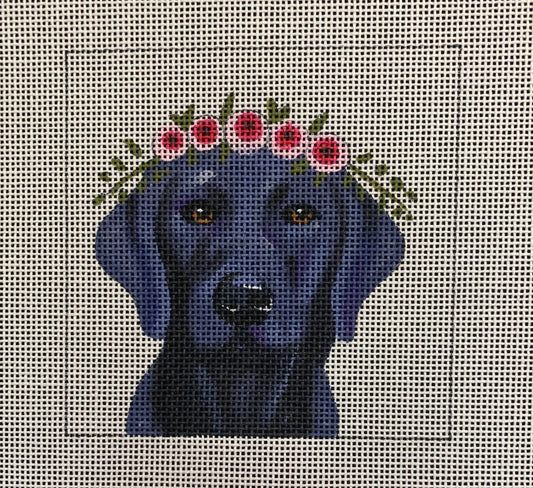 IN070 - Black Lab with Floral Crown Insert