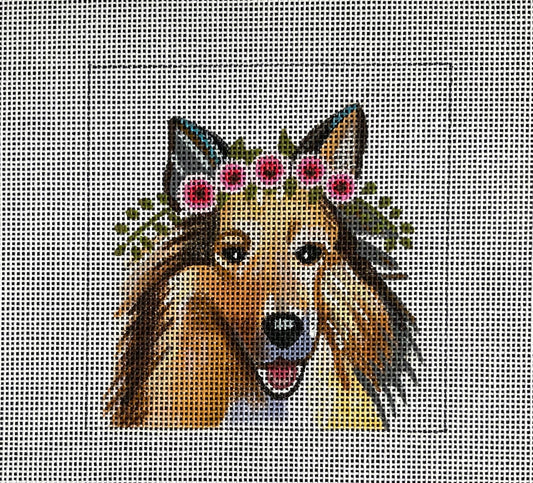 IN072 - Shetland Sheepdog with Floral Crown Insert