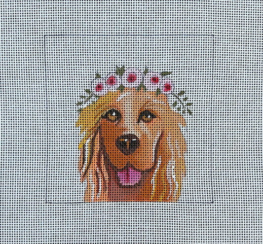 IN084 - Golder Retriever with Floral Crown Insert