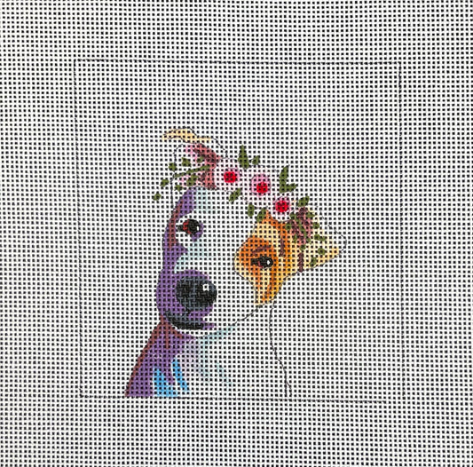 IN087 - Jack Russell Terrier with Floral Crown Insert