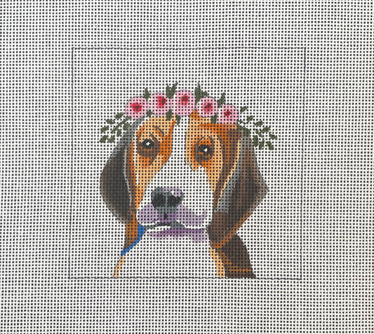 IN089 - Beagle with Floral Crown Insert