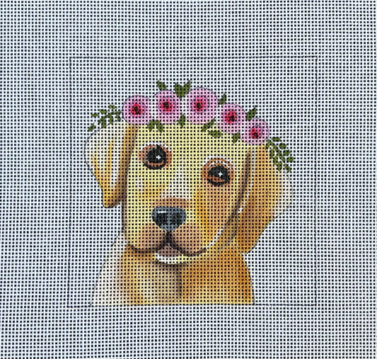 IN090 - Yellow Lab with Floral Crown Insert