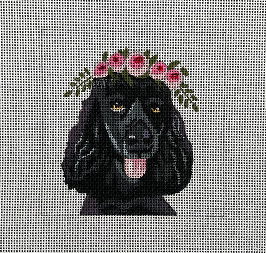 IN097 - Black Poodle with Floral Crown Insert