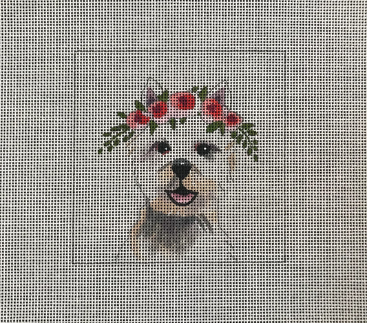 IN098 - Westie with Floral Crown Insert