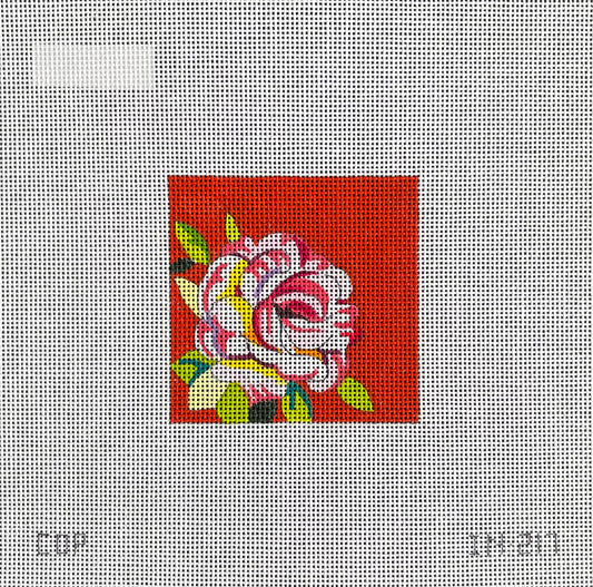 IN217 -  Pink Rose with Coral Background