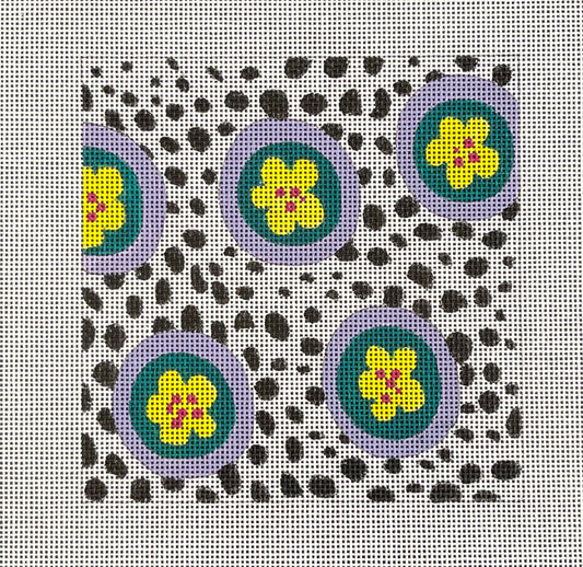 IN287 - Yellow Flowers in Circles with Black and White Insert