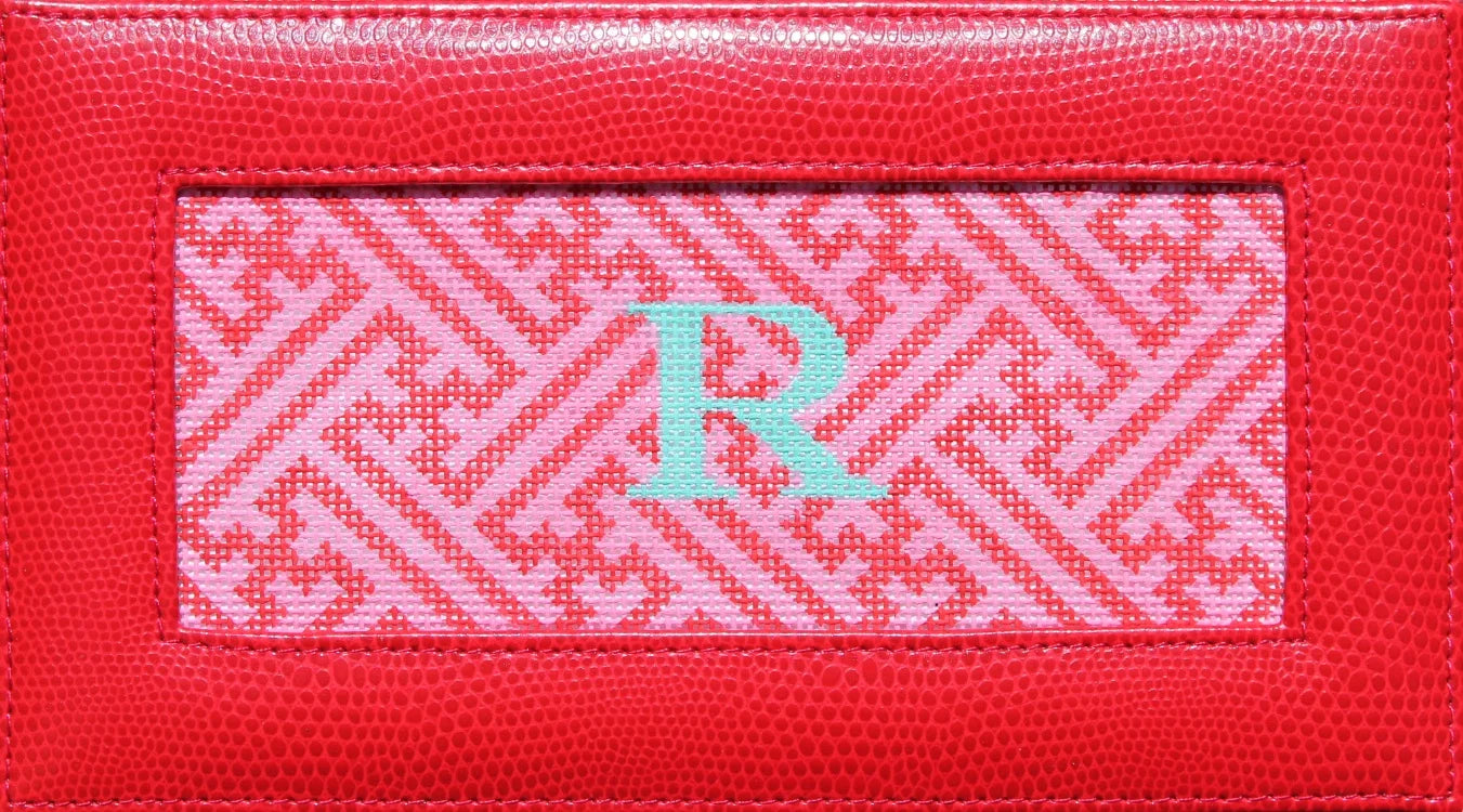 INSLJW-35 - Chinoiserie Lattice - Red and Pink with Turquoise Letter