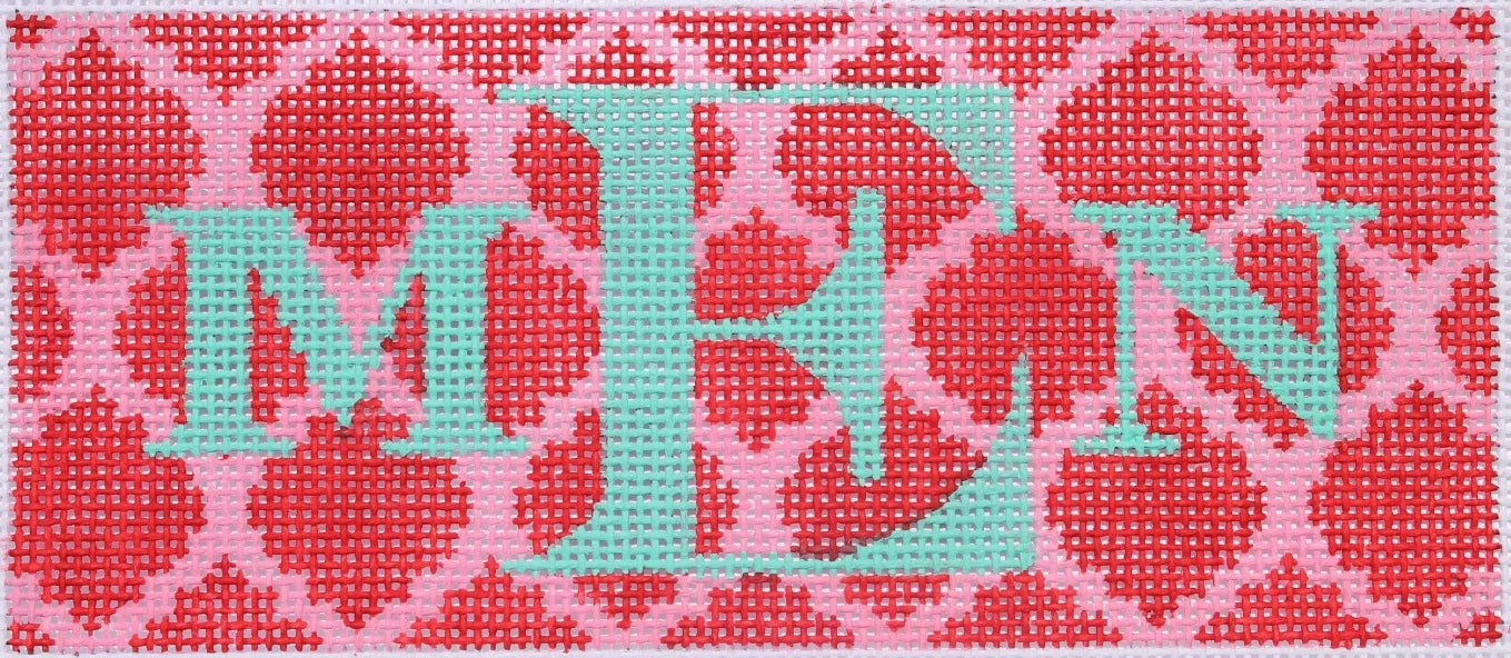 INSLJW-37 - Quatrefoils - Red on Hot Pink with Turquoise Letter