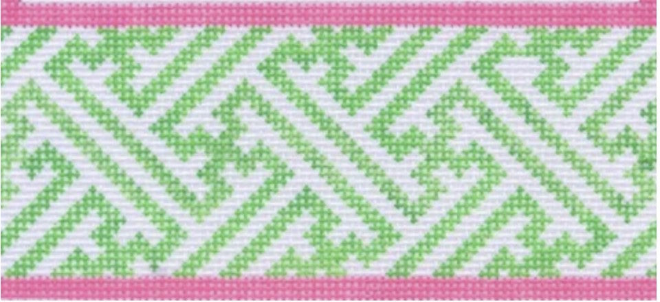 INSLJW-44 - Chinoiserie Lattice - Lime and Pink with Raspberry Letter