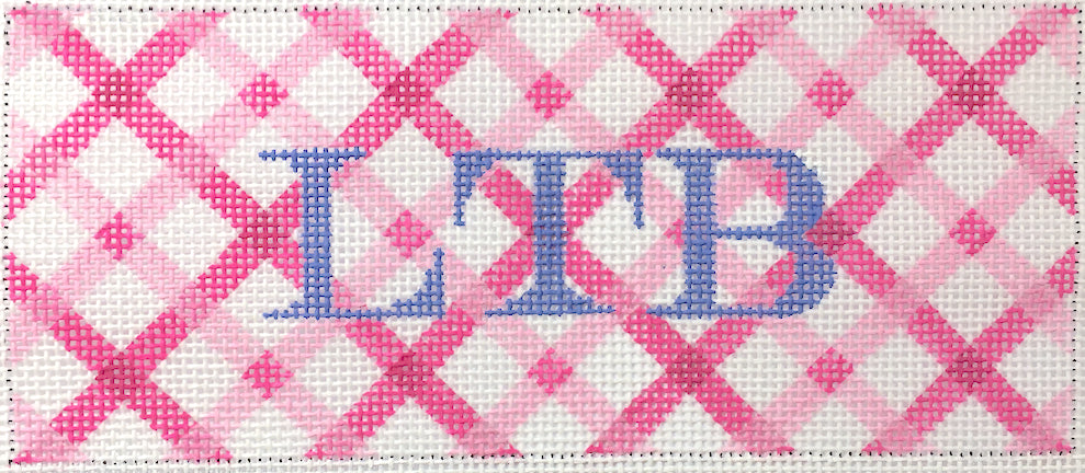 INSLJW-55 - Double Criss Cross Gingham - Bright Pinks with Periwinkle Letter