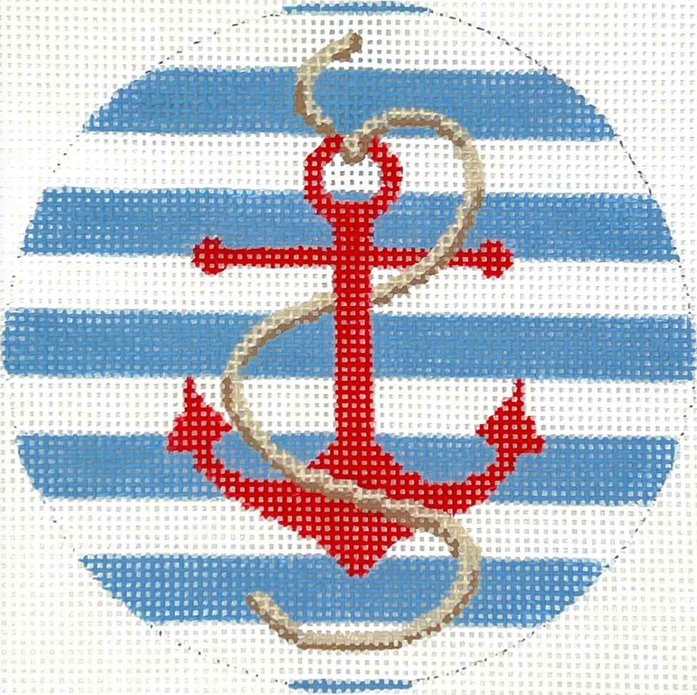 INSMC-112 - Red Anchor with Rope on Blue Stripes