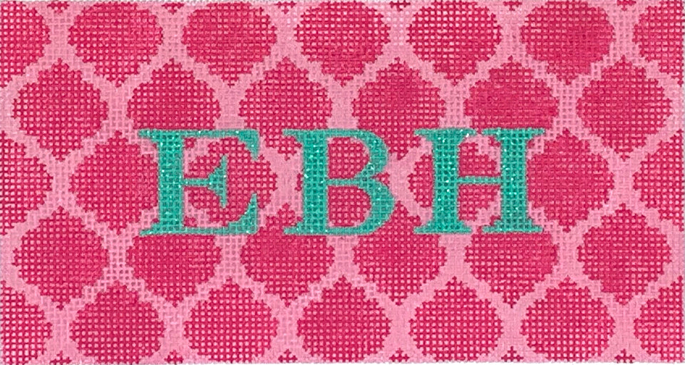 INSPCL-03 - Quatrefoils - Raspberry on Light Pink with Turquoise Letters