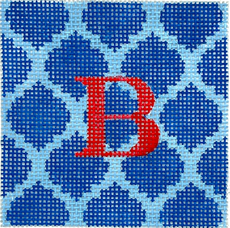 INSSQ3-06 - Quatrefoils - Royal Blue on Light Blue with Red Letter