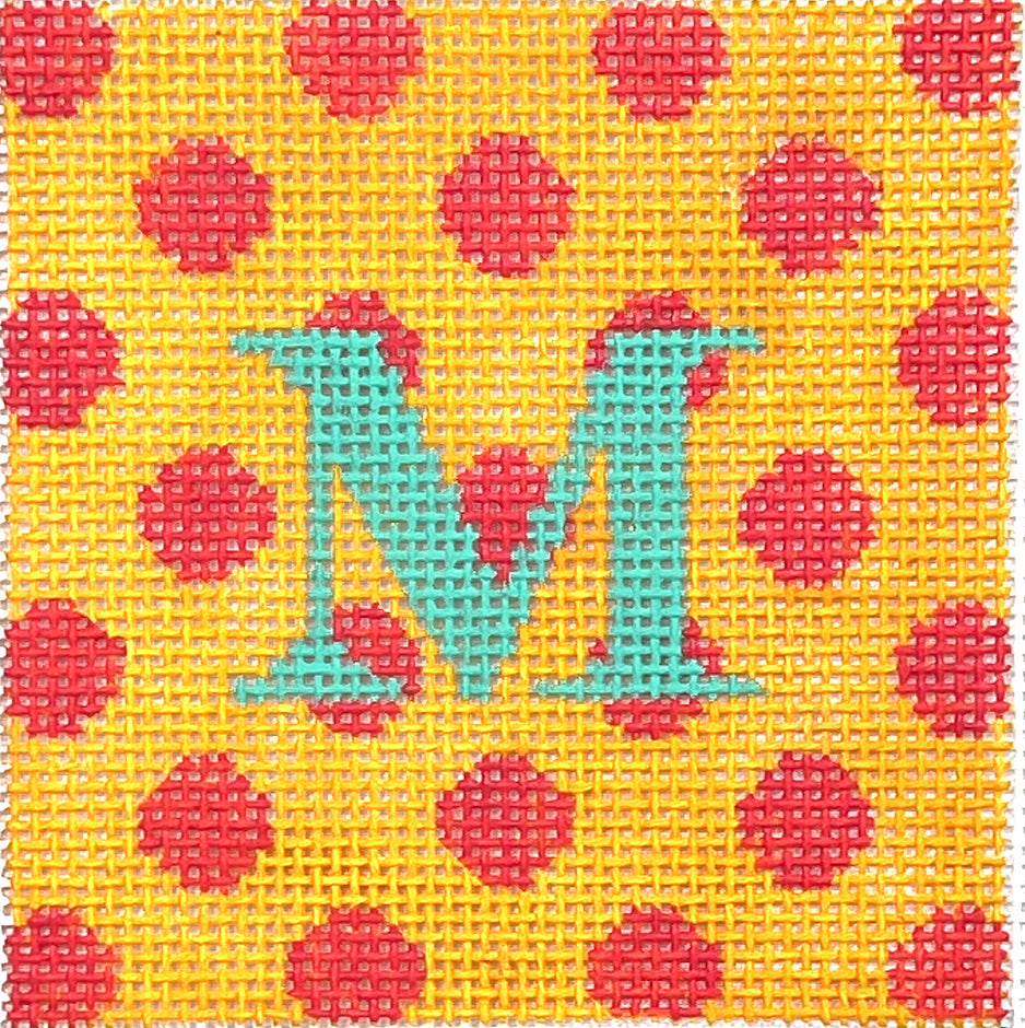 INSSQ3-08 - Polka Dots - Watermelon on Tangerine with Turquoise Letter