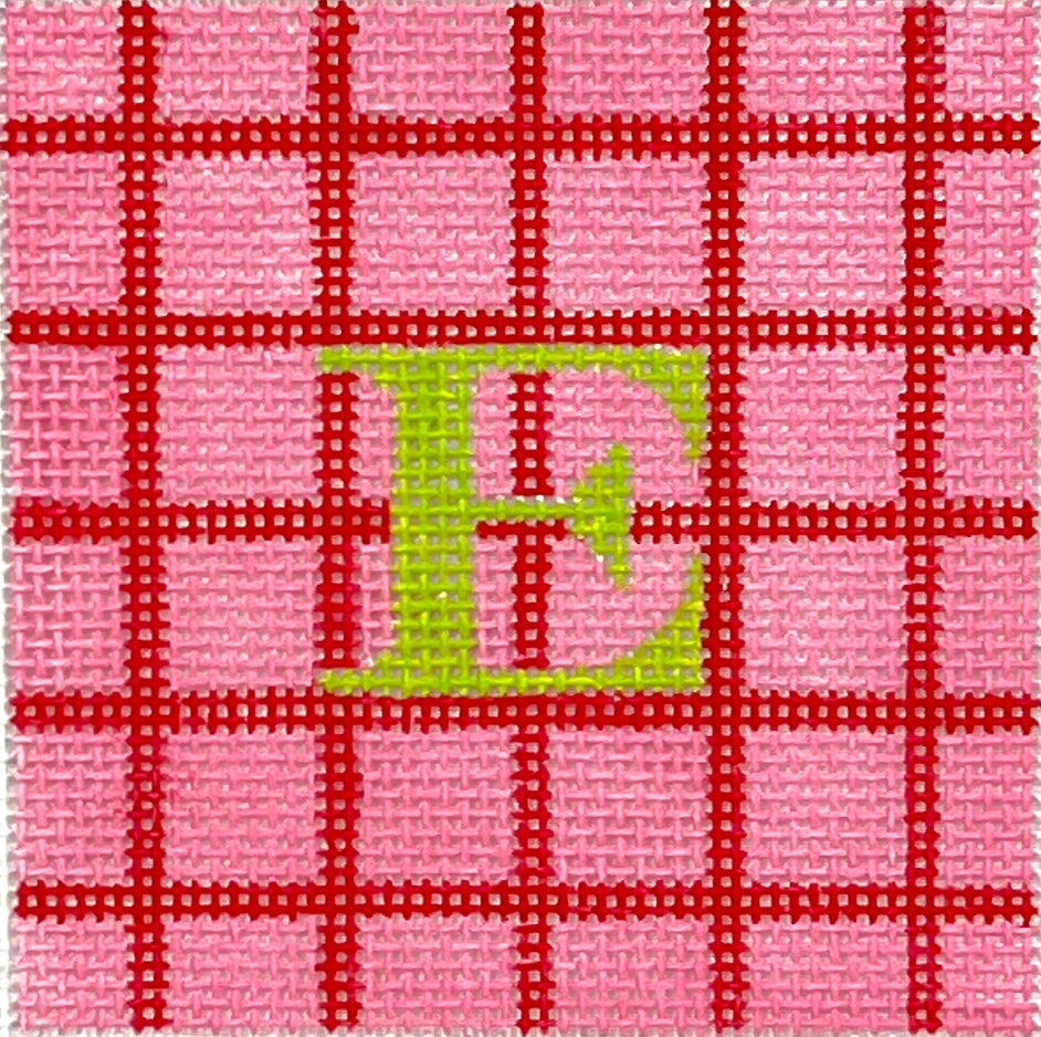 INSSQ3-10 - Windowpane Grid - Red on Bubblegum Pink with Lime Letter