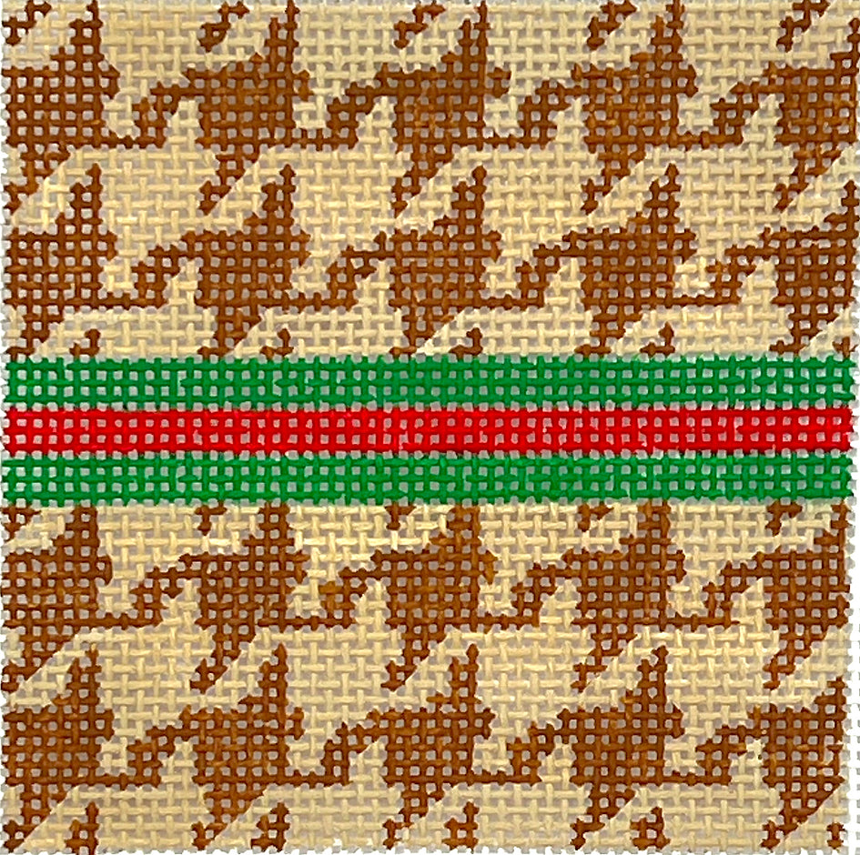 INSSQ3-25 - Houndstooth with Gucci Stripe - Tans, Green and Red