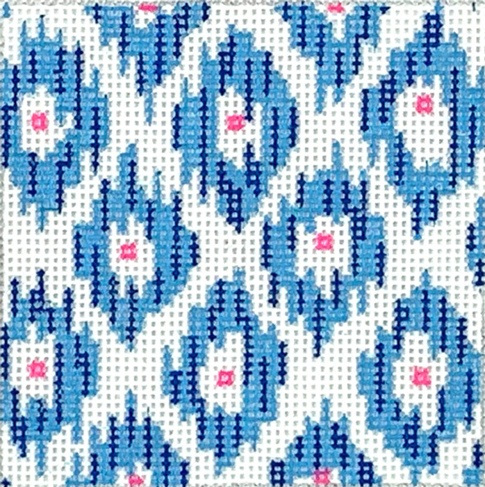 INSSQ3-28 - Ikat - Blue Diamonds with Pink Dot Centers