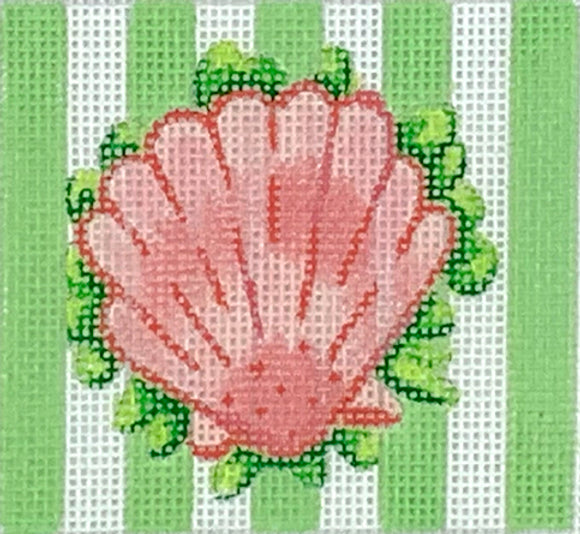 INSSQ3-32 - Peach Scallop on Light Green Cabana Stripes