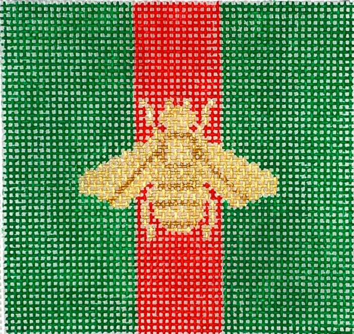 INSSQ3-40 - Gucci-Inspired Gold Bee on Green with Red Stripe