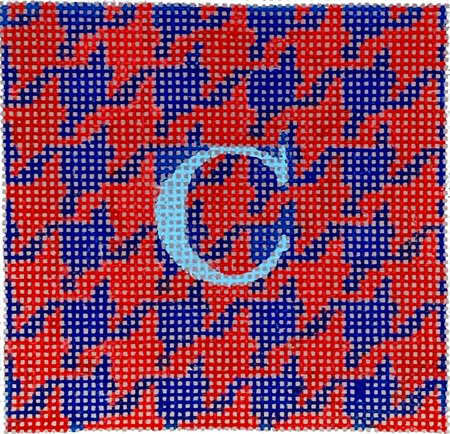 INSSQ3-42 - Houndstooth - Navy and Red with Light Blue Letter