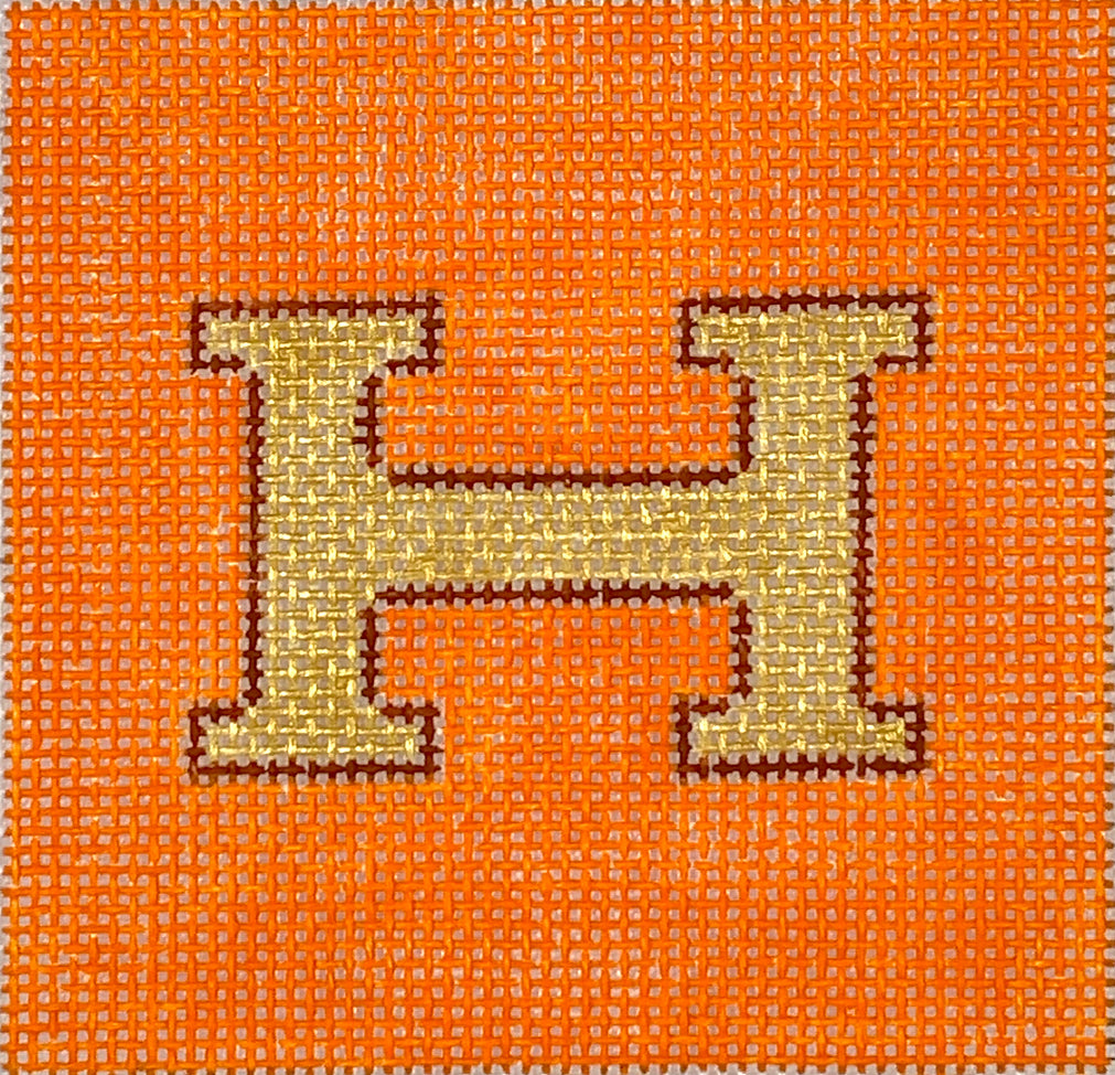 INSSQ3-46 - Hermes H - Orange with Gold and Brown