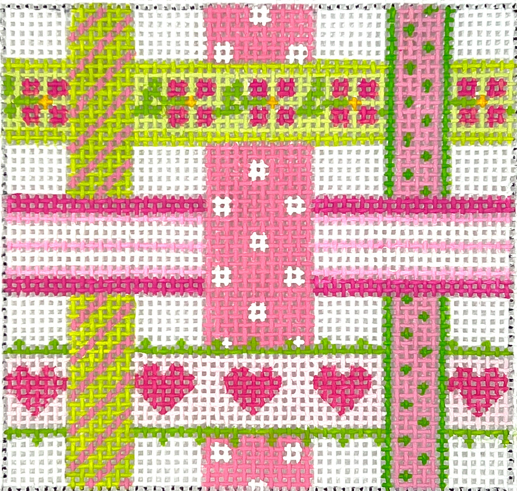 INSSQ3-52 - Woven Ribbons - Pinks and Greens