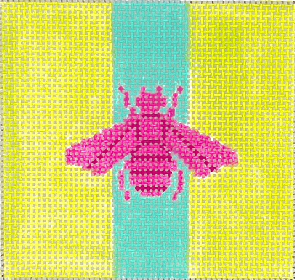 INSSQ3-71 - Gucci Bee on Mod Colors - Hot Pink with Turquoise Stripe on Citron Green