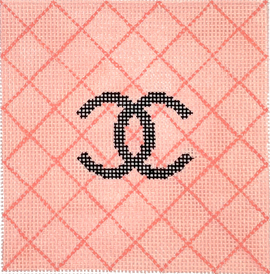 INSSQ4-05 - Chanel C's on Quilted Background - Black on Shell Pink