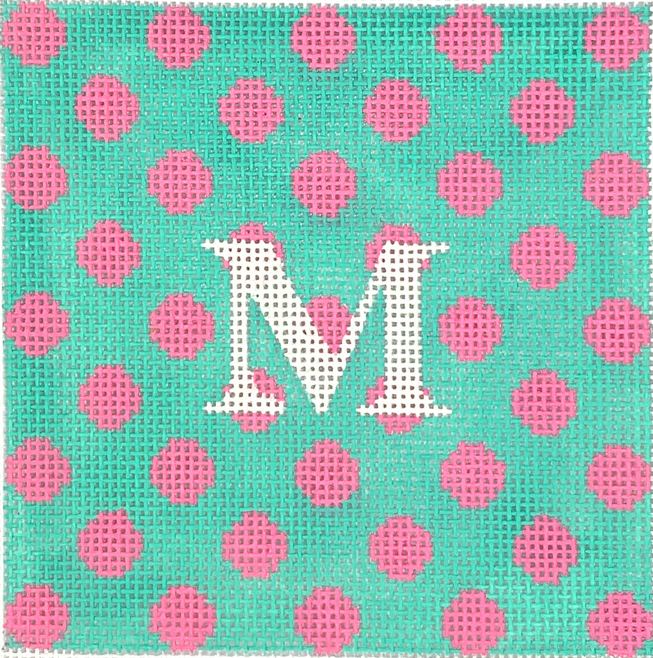 INSSQ4-16 - Polka Dots - Bright Pink on Turquoise with White Letter