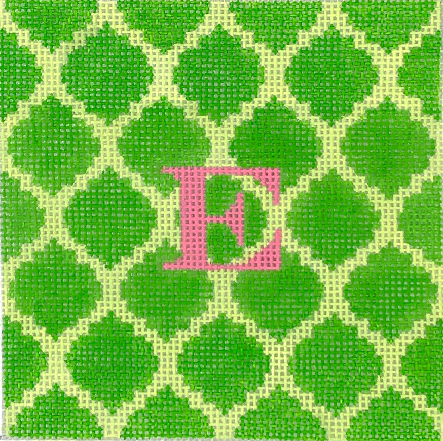 INSSQ4-21 - Quatrefoils - Green on Lime with Pink Letter